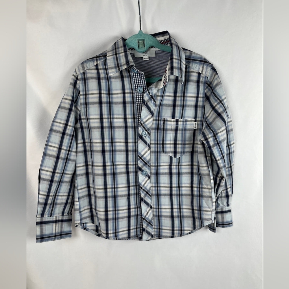 Boss boys' Blue Plaid Casual Shirt